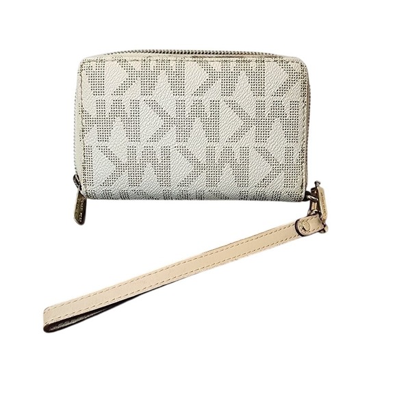 Michael Kors Jet Set Zip Around Wristlet Wallet White Beige - Picture 3 of 10